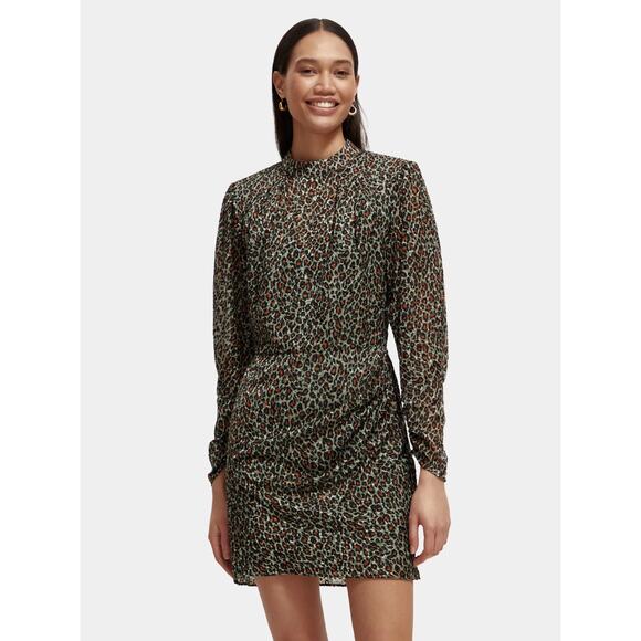 NEW Scotch & Soda Multicolor Leopard Mock Neck Long Sleeve Mini Sheath Dress 6 - Picture 1 of 16